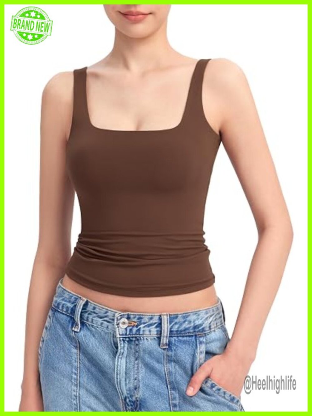 Square Neck Tank Top Sleeveless Double Lined Basic Top Buttery Soft Compressive